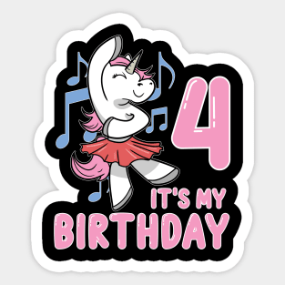 Fourth 4th Unicorn Ballerina Children's Birthday Sticker